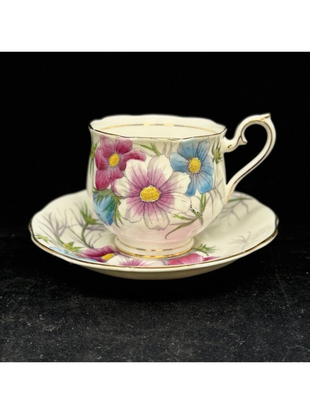 Royal Albert Cosmos Tea Cup Saucer Set Flower of the Month Bone China England